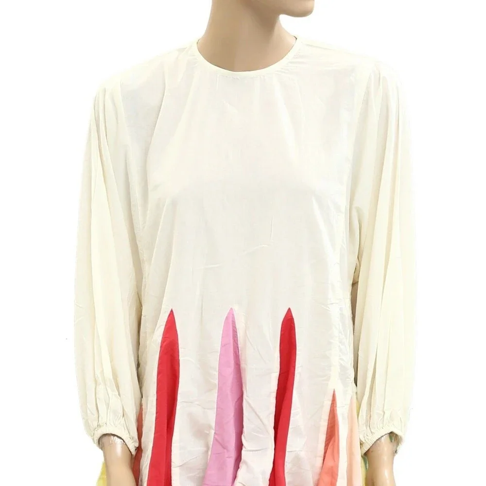 RHODE Cream Mini Dress with Multicolor Pleated Hem - Picture 2 of 5
